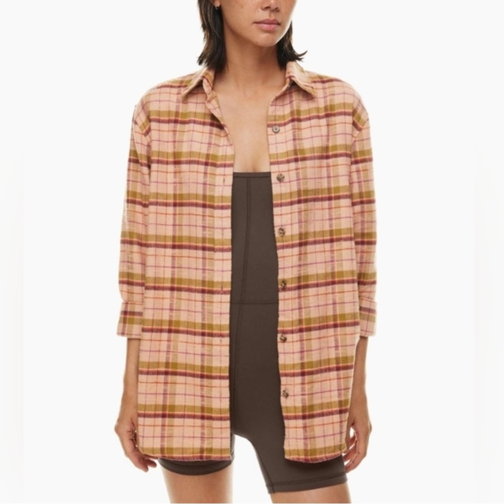 Aritzia Wilfred Free Sail plaid Cotton Flannel Button up Shirt Blue and Black L